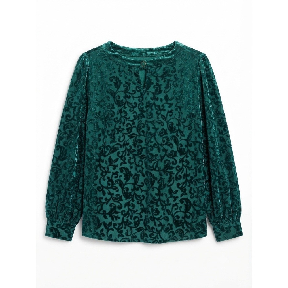 Velvet Burnout Top New M Womens Green Boho Stretch Holiday Long Sleeve